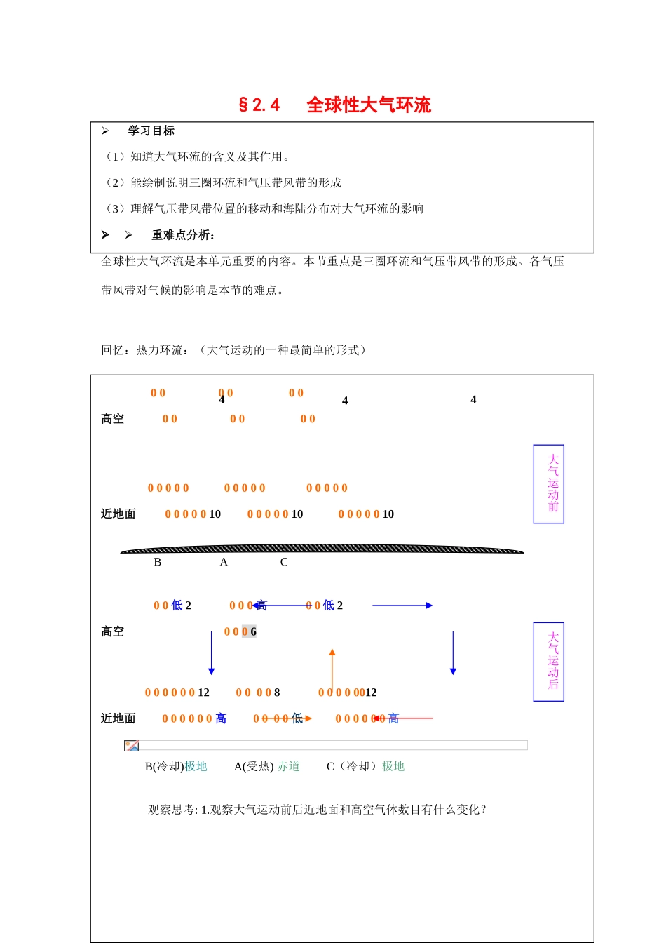 高中地理：2.4 全球性的大气环流 学案（1）（旧人教版必修上）_第1页