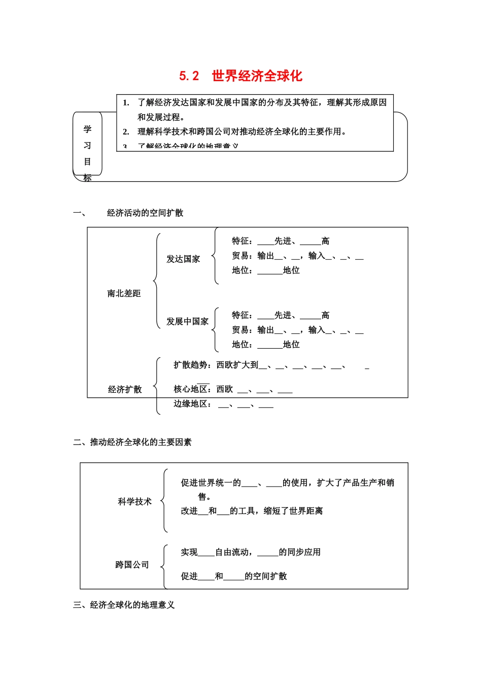 高中地理5.2《世界经济全球化》学案（1）（旧人教版选修1）_第1页