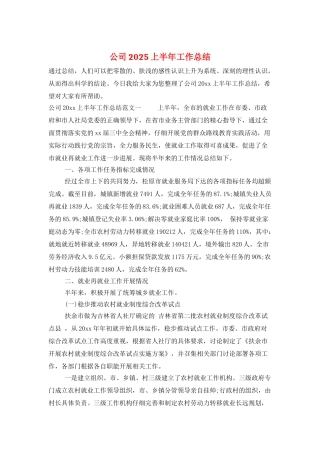 公司2025上半年工作总结