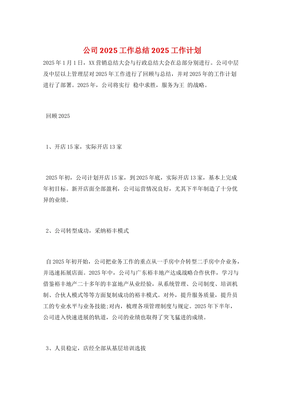 公司2025工作总结2025工作计划_第1页