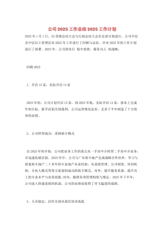 公司2025工作总结2025工作计划