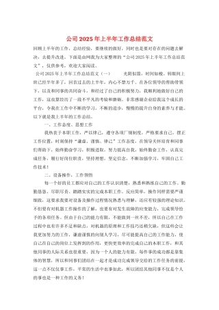 公司2025年上半年工作总结范文