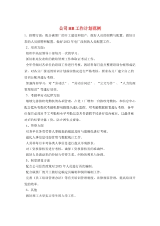 公司HR工作计划范例