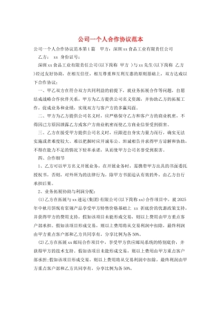 公司一个人合作协议范本