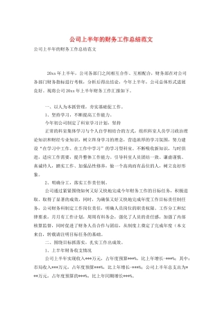 公司上半年的财务工作总结范文