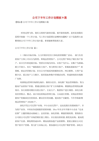公司下半年工作计划模板9篇
