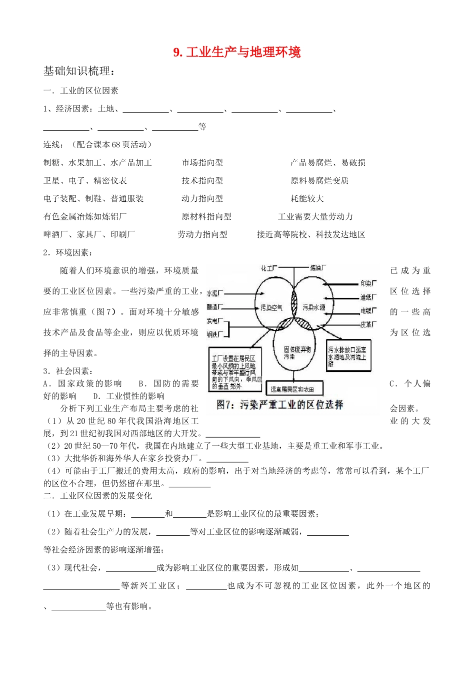 高中地理9. 工业生产与地理环境1鲁教版必修2_第1页