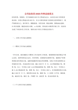 公司业务员2025年终总结范文