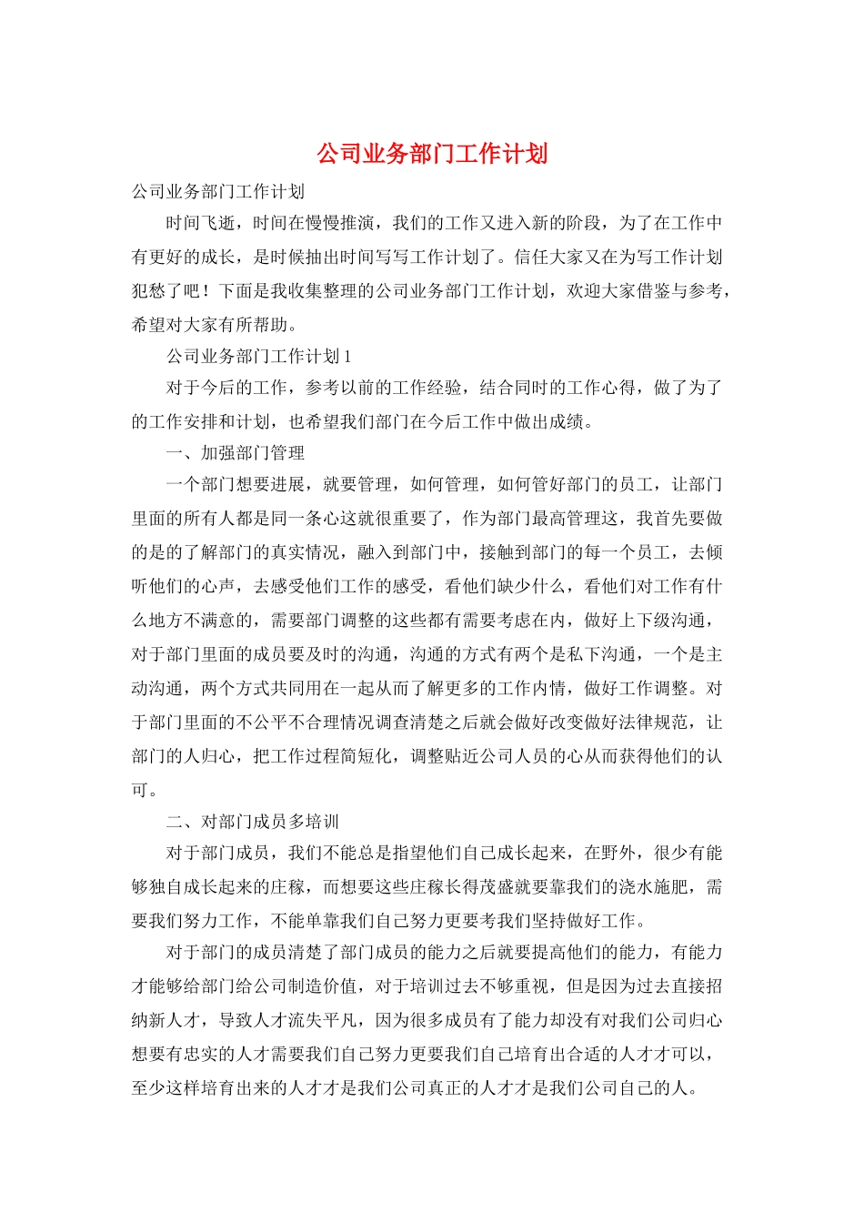 公司业务部门工作计划_第1页