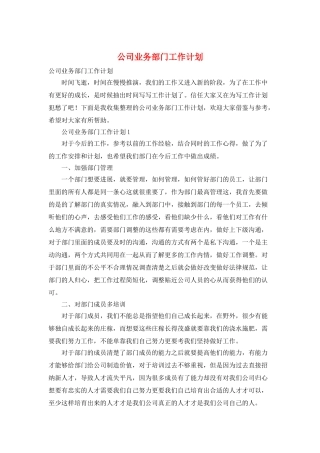公司业务部门工作计划