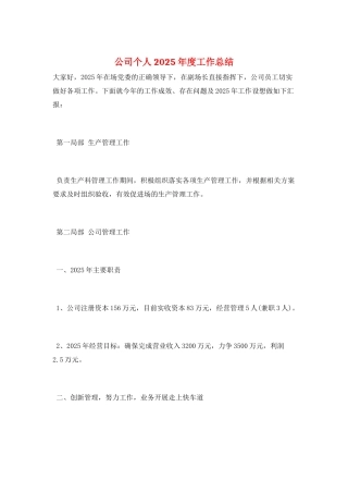 公司个人2025年度工作总结