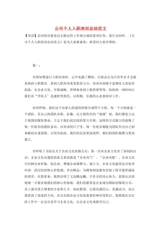 公司个人入职培训总结范文