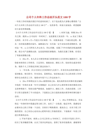 公司个人年终工作总结开头范文100字
