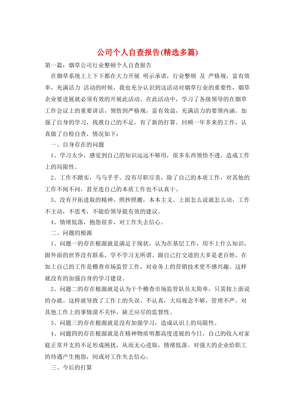 公司个人自查报告_第1页