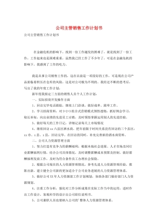 公司主管销售工作计划书