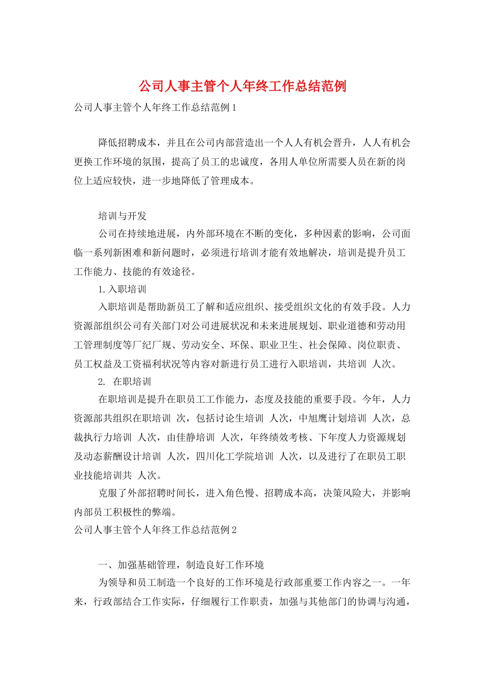 公司人事主管个人年终工作总结范例_第1页