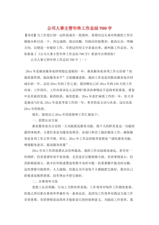公司人事主管年终工作总结700字