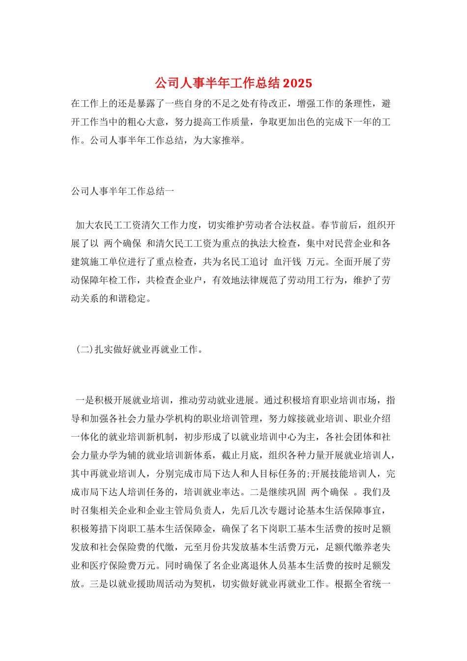 公司人事半年工作总结2025_第1页