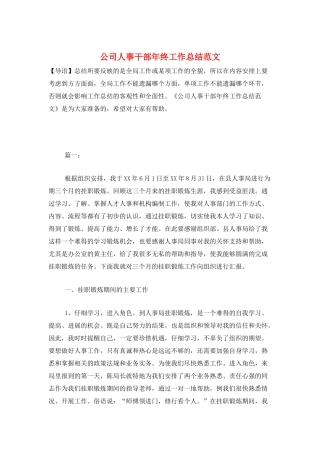 公司人事干部年终工作总结范文