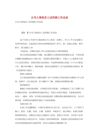 公司人事部员工试用期工作总结