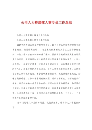 公司人力资源部人事专员工作总结