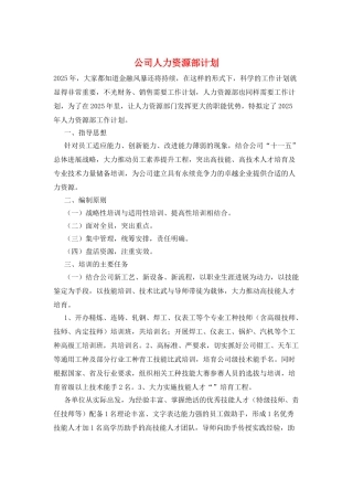 公司人力资源部计划