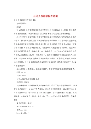公司人员辞职报告范例
