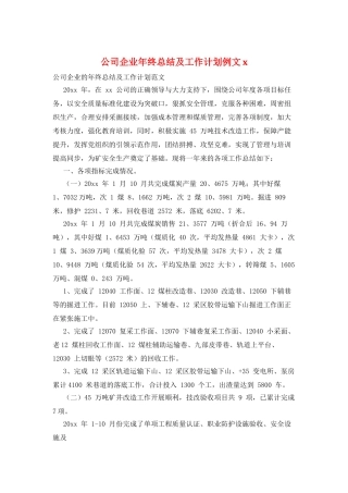 公司企业年终总结及工作计划例文x