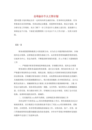 公司会计个人工作计划