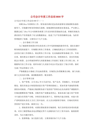 公司会计年度工作总结800字