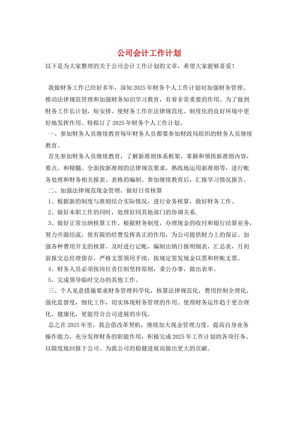 公司会计工作计划_第1页