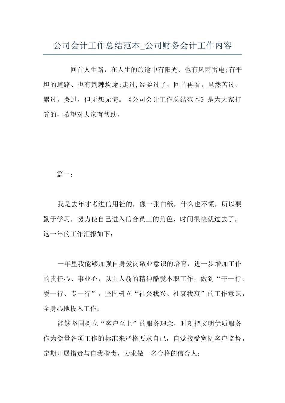 公司会计工作总结范本-公司财务会计工作内容_第1页