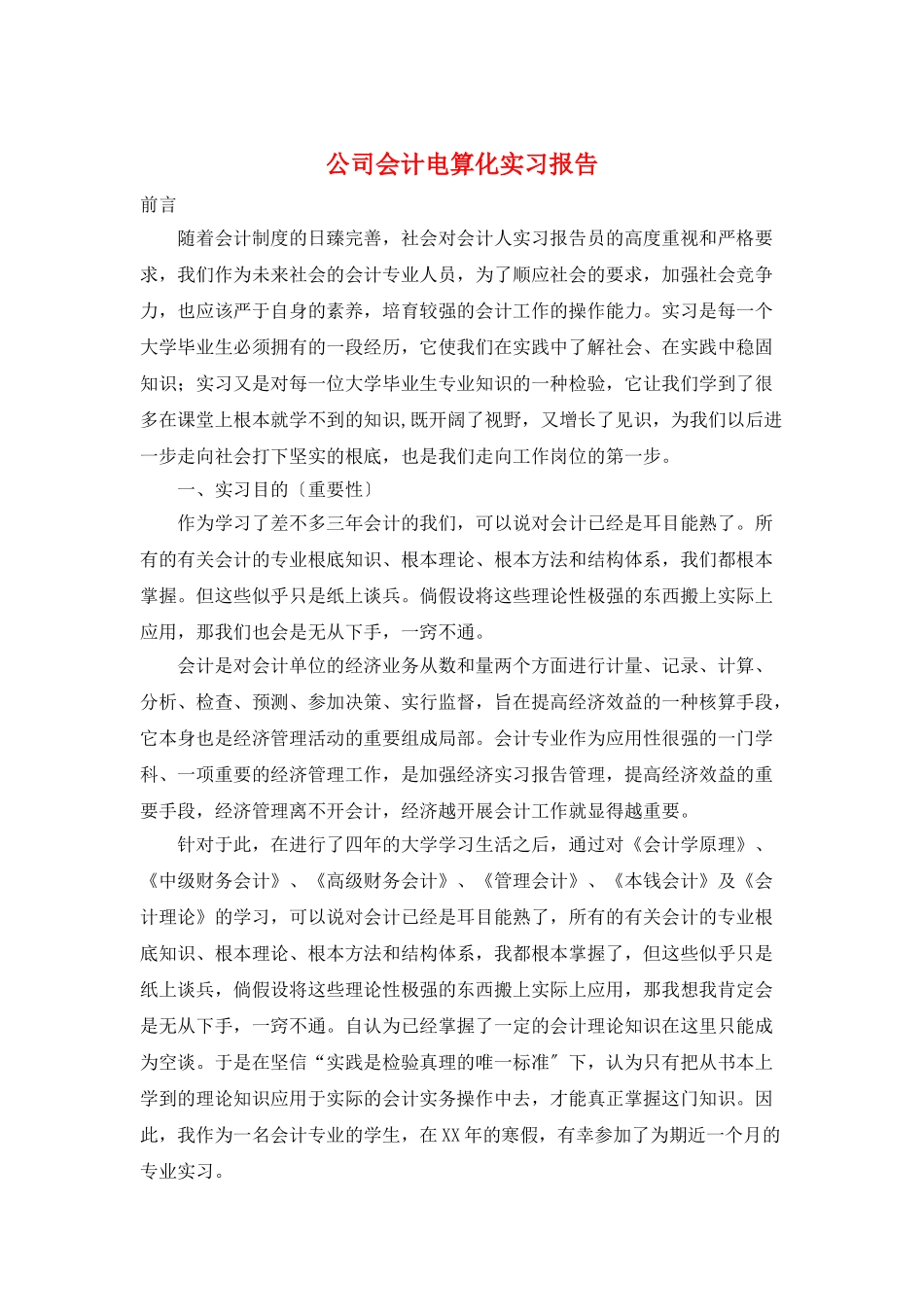 公司会计电算化实习报告_第1页