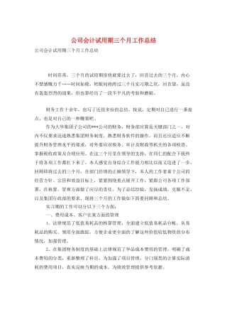 公司会计试用期三个月工作总结