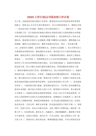 公司保安的工作计划