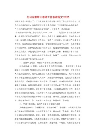 公司内部审计年终工作总结范文2025