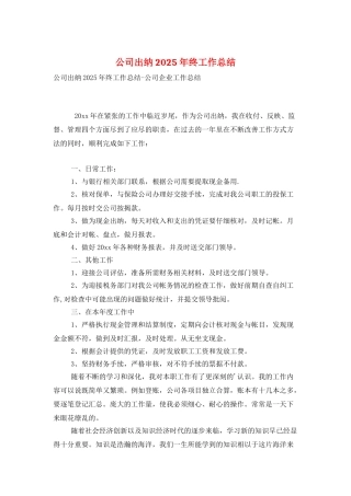 公司出纳2025年终工作总结