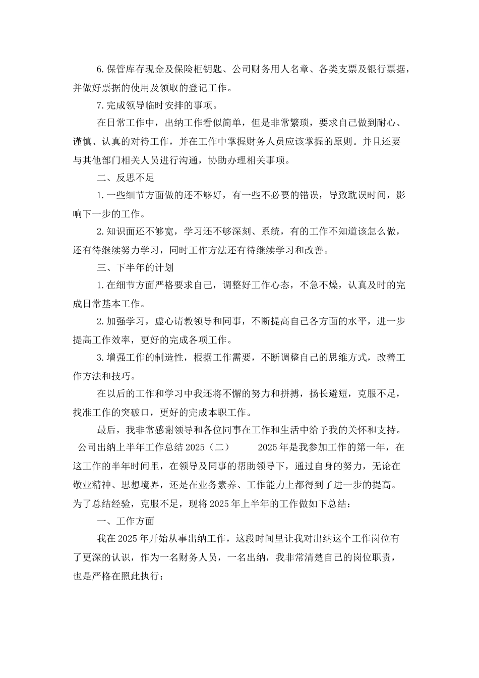 公司出纳上半年工作总结2025_第2页