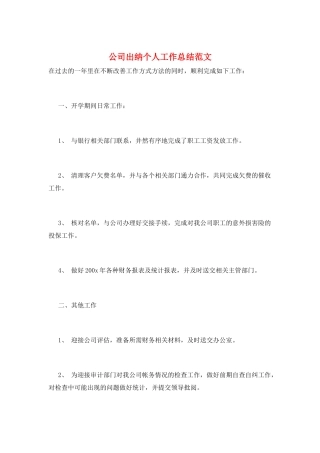 公司出纳个人工作总结范文