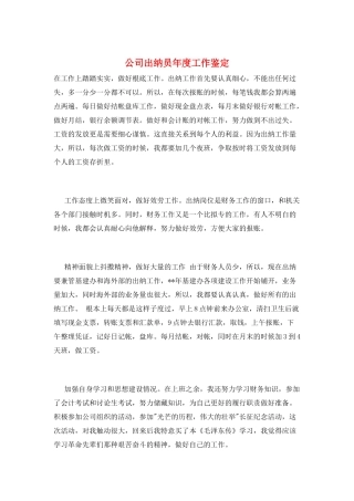 公司出纳员年度工作鉴定