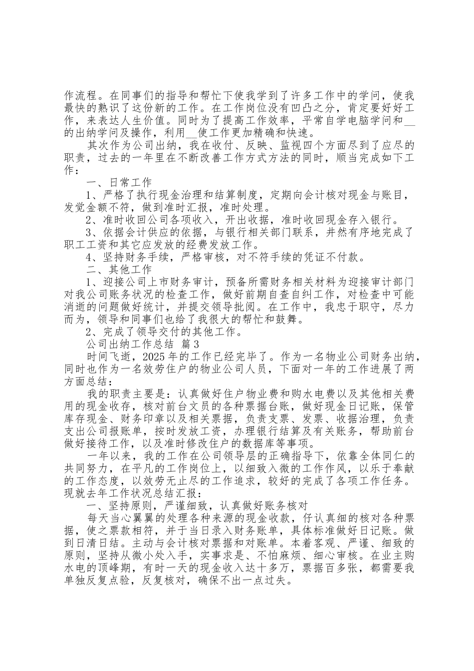 公司出纳工作总结范文_第2页