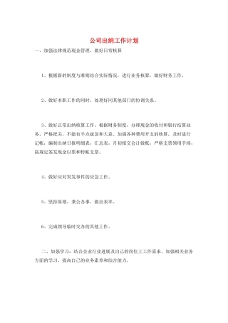 公司出纳工作计划
