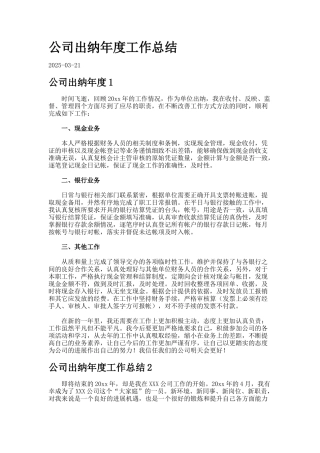 公司出纳年度工作总结