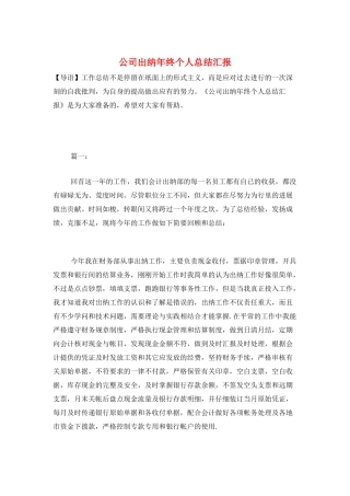 公司出纳年终个人总结汇报