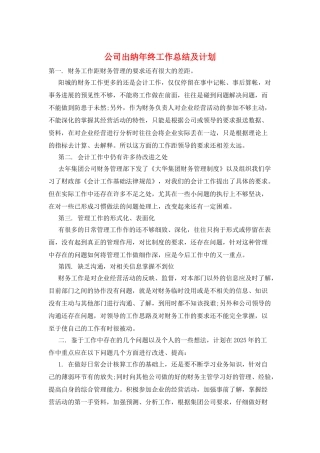 公司出纳年终工作总结及计划
