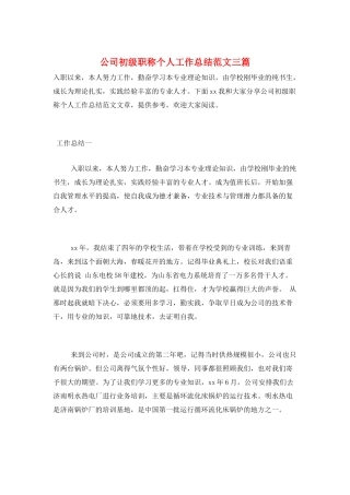 公司初级职称个人工作总结范文三篇