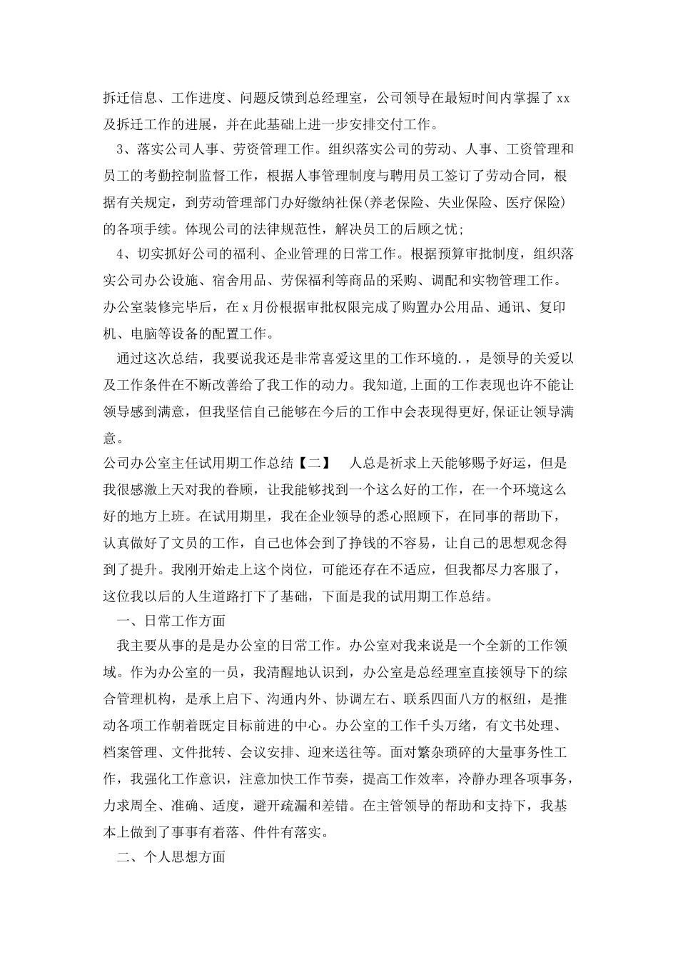 公司办公室主任试用期工作总结_第2页