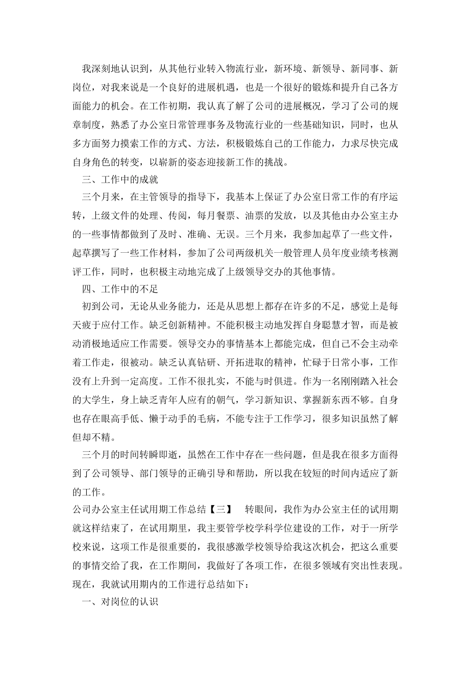公司办公室主任试用期工作总结_第3页