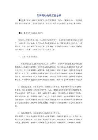 公司劳动关系工作总结