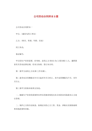 公司劳动合同样本3篇